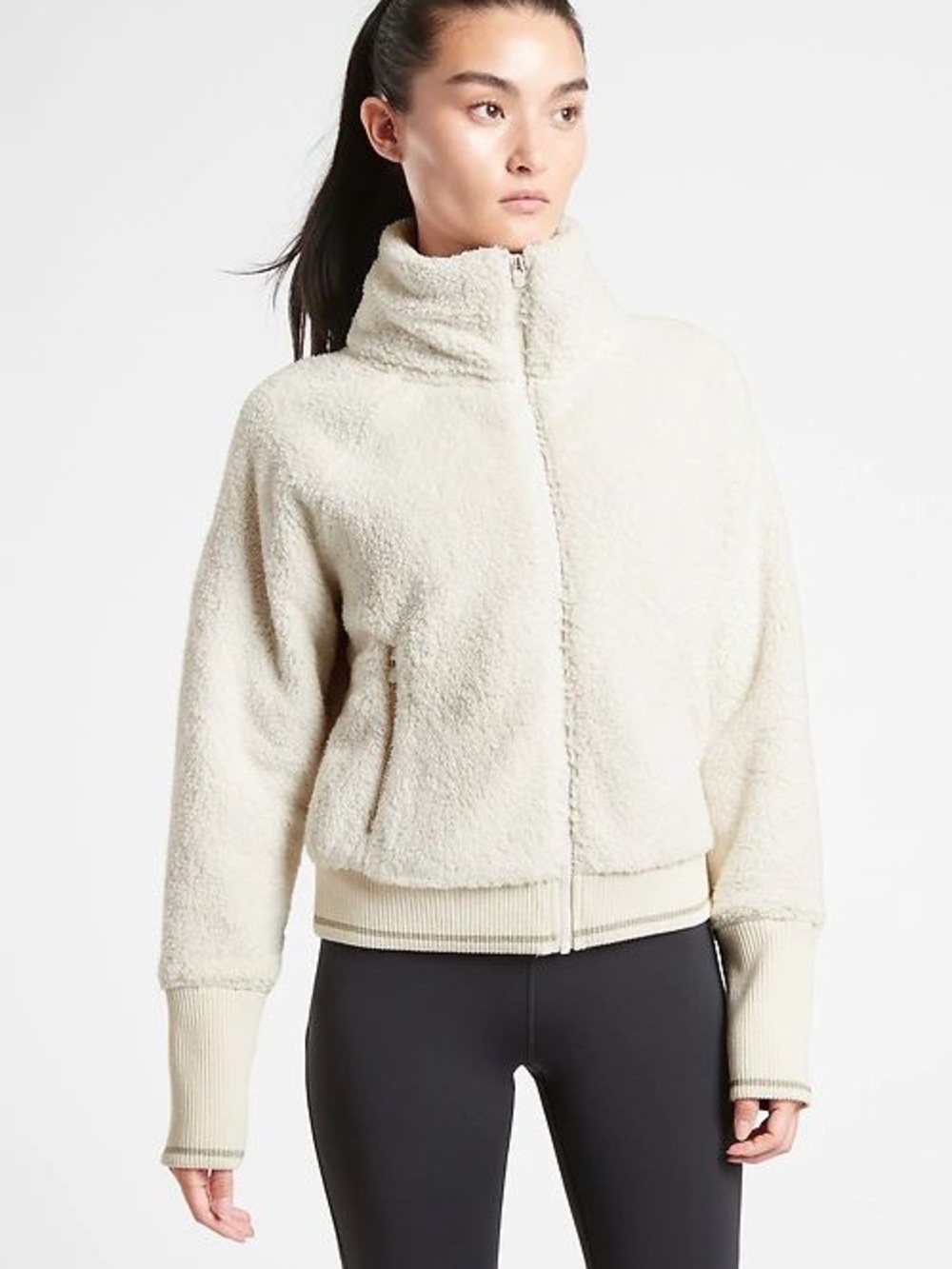 Athleta Cream Sherpa Zip Jacket